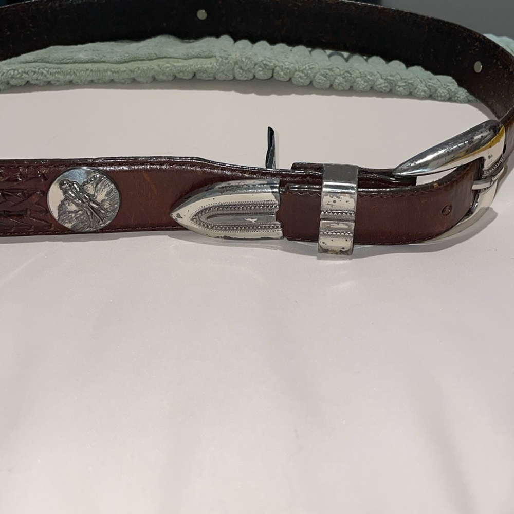 Vintage Onyx Brighton Men's Belt Size 32 GOLF Brown Leather Woven